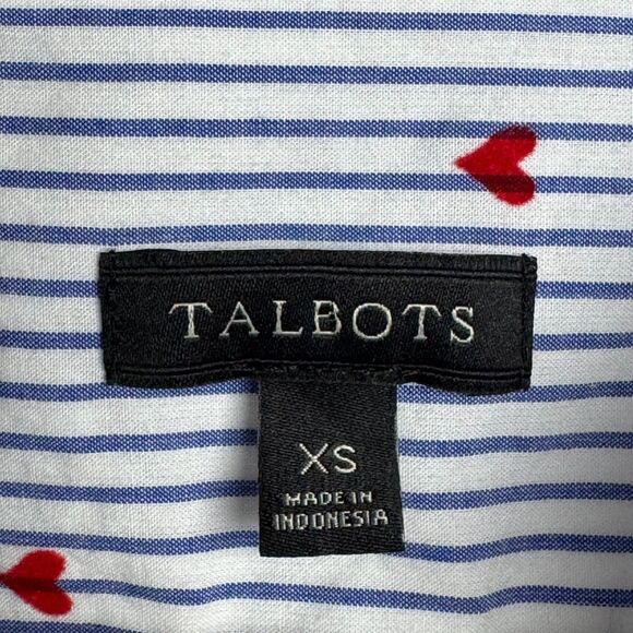 Talbots Womens XS Striped Button Down Shirt Red Heart Print Long Sleeve Cotton - Picture 5 of 12